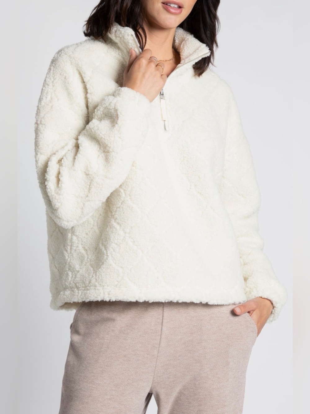 NWT Thread & Supply Cream Barbara Fleece Half-Zip Pullover Jacket L